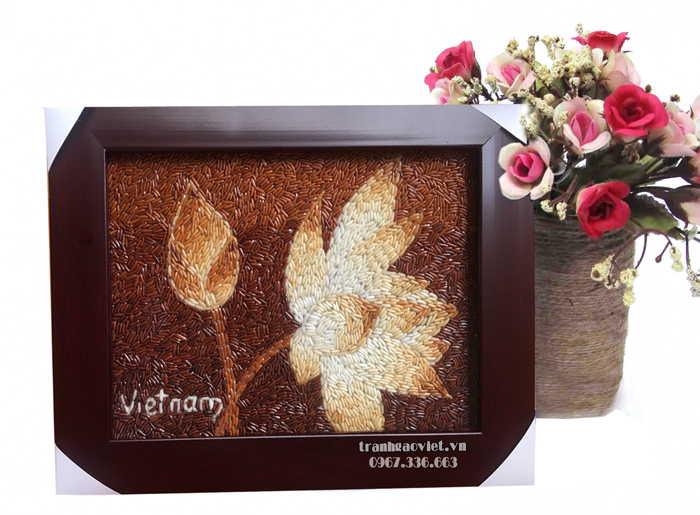 tranh gạo để b&agrave;n hoa sen