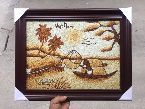 Tranh gạo cất v&oacute; chiều - Phong cảnh l&agrave;ng qu&ecirc;