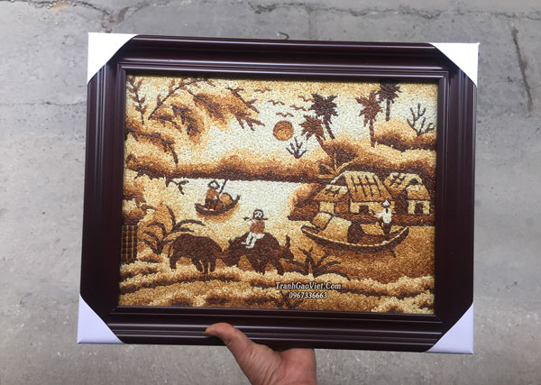 Tranh gạo phong cảnh l&agrave;ng qu&ecirc;