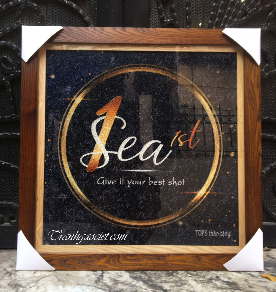 Logo tranh gạo m&agrave;u mẫu đặt theo y&ecirc;u cầu, khung gỗ