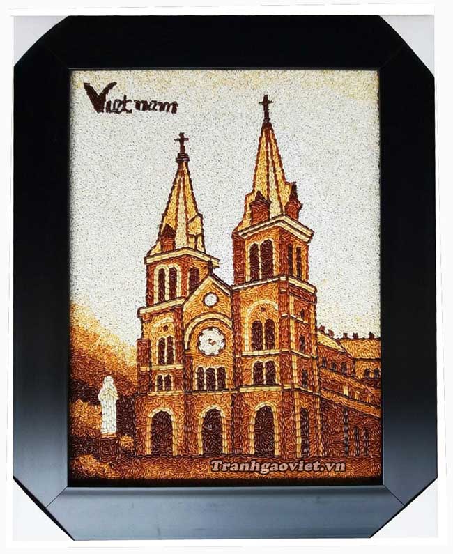 Tranh gạo Nh&agrave; Thờ Đức B&agrave;