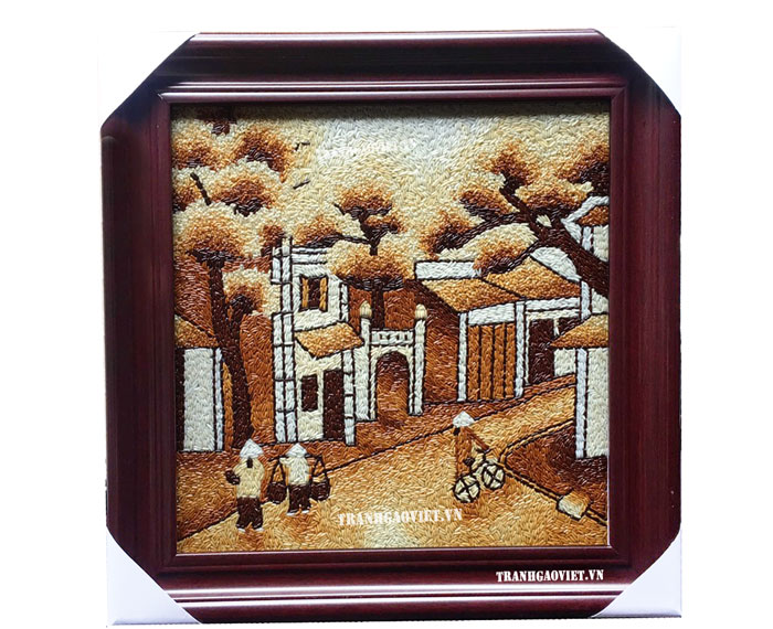 Tranh gạo Phố Cổ H&agrave; Nội l&agrave; một trong những mẫu tranh về địa danh Việt Nam đặc trưng k&iacute;ch thước nhỏ gọn th&iacute;ch hợp l&agrave;m qu&agrave; tặng