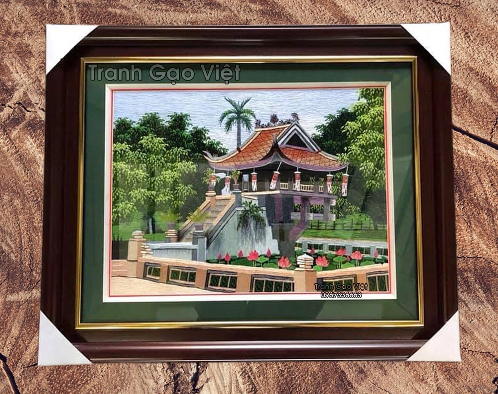 Tranh thêu tay chùa một cột