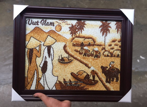Tranh gạo thiếu nữ áo dài