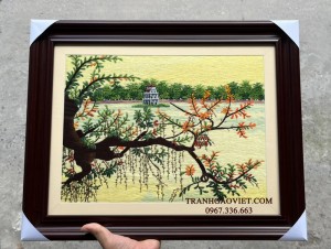 Tranh thêu tay Tháp Rùa Hà Nội