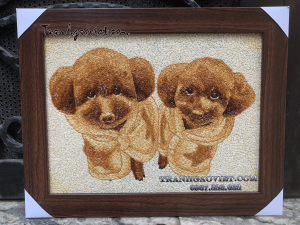 Tranh gạo chân dung bé cún