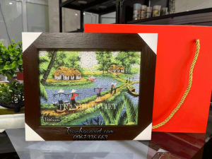 Tranh gạo để bàn phong cảnh sông nước DB02