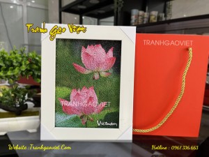 Tranh gạo hoa sen màu HS01