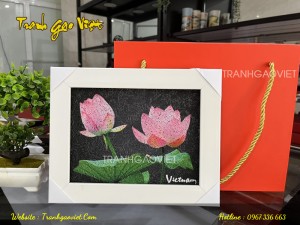 Tranh gạo hoa sen màu HS04