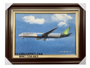 Tranh gạo màu Máy bay Bamboo Airways