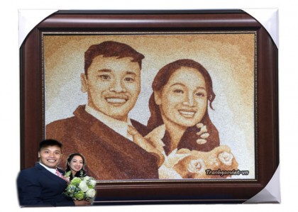 Tranh gạo chân dung tặng đám cưới