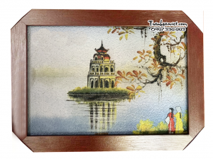 Tranh gạo màu Tháp Rùa Hà Nội khổ nhỏ