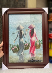 Tranh gạo màu Ghánh hoa