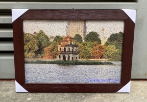 Tranh gạo màu Tháp Rùa khổ nhỏ