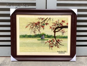 Tranh thêu tay hồ gươm (tháp rùa)